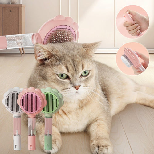 Cute cat being groomed with the 2-in-1 self-cleaning pet brush  - Zampycare.com